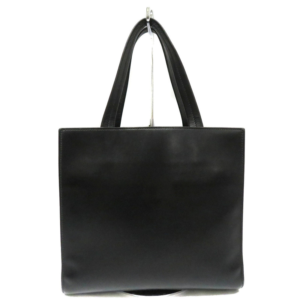 Prada black embossed tote logo calf bag leather